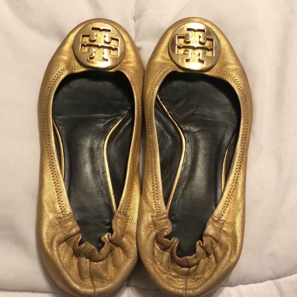 Metallic gold Tory Burch ballet flat
